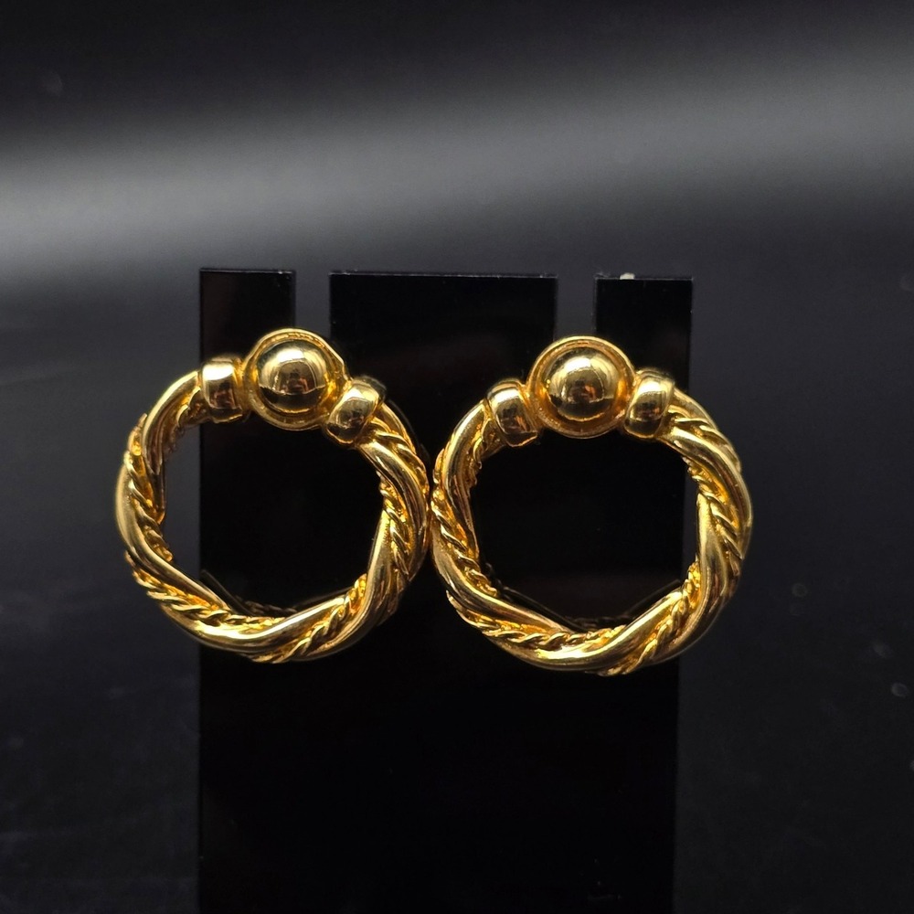 Avon Gold Tone Twisted Door Knocker Earrings Pierced Vintage